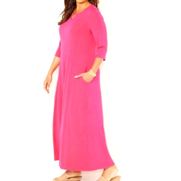 Catherines Dresses & Skirts - Catherines Jersey Maxi Pink Dress Size 2X Free & Easy With Pockets 3/4 Sleeves